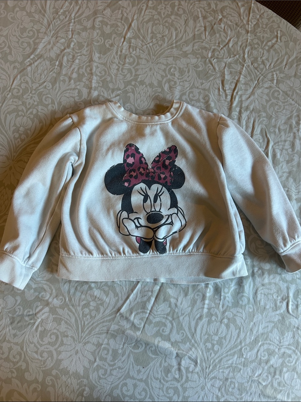Disney Cream Sweatshirt with Pink Leopard Minnie Graphic